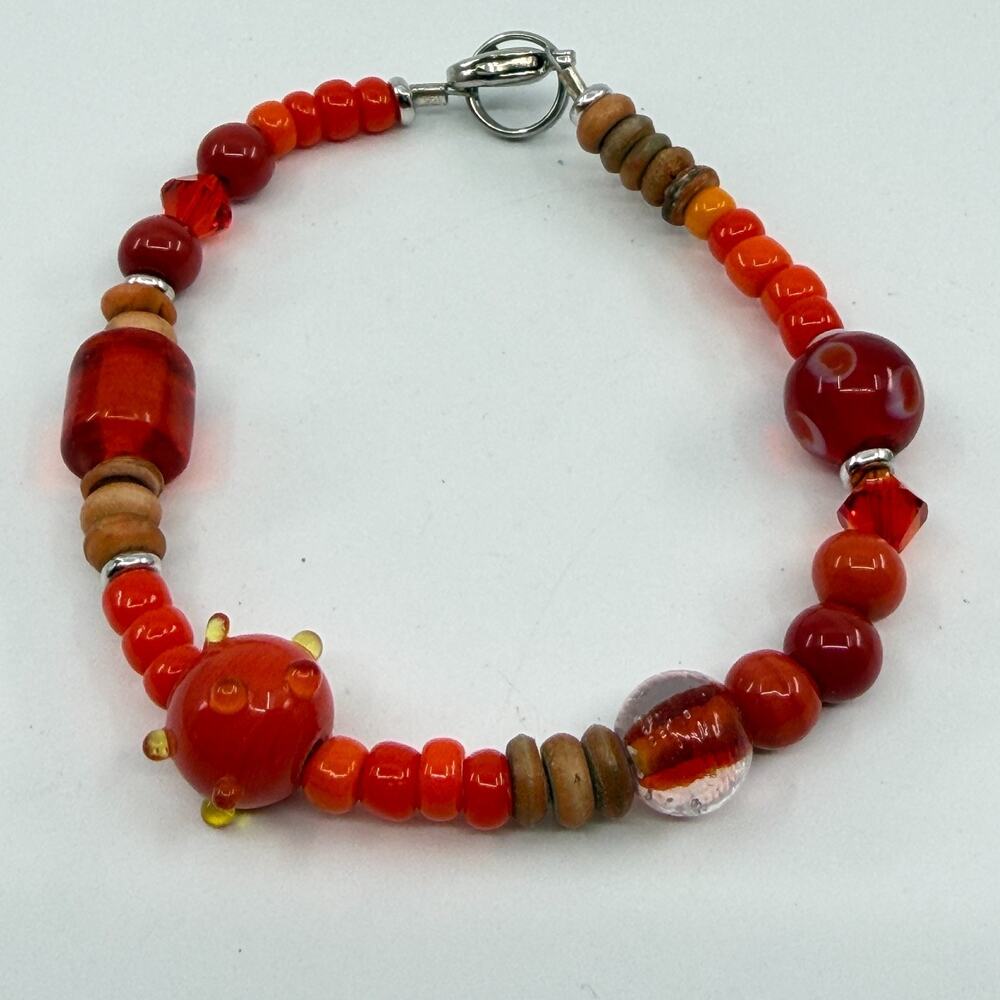 Vibrant Orange Red Beaded Bracelet Boho Statement Layering Festival Gift Jewelry